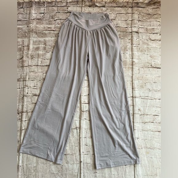 NWT SUNYAA light gray,wide leg,VCross high waist tummy control Yoga pant size L. - Picture 5 of 11